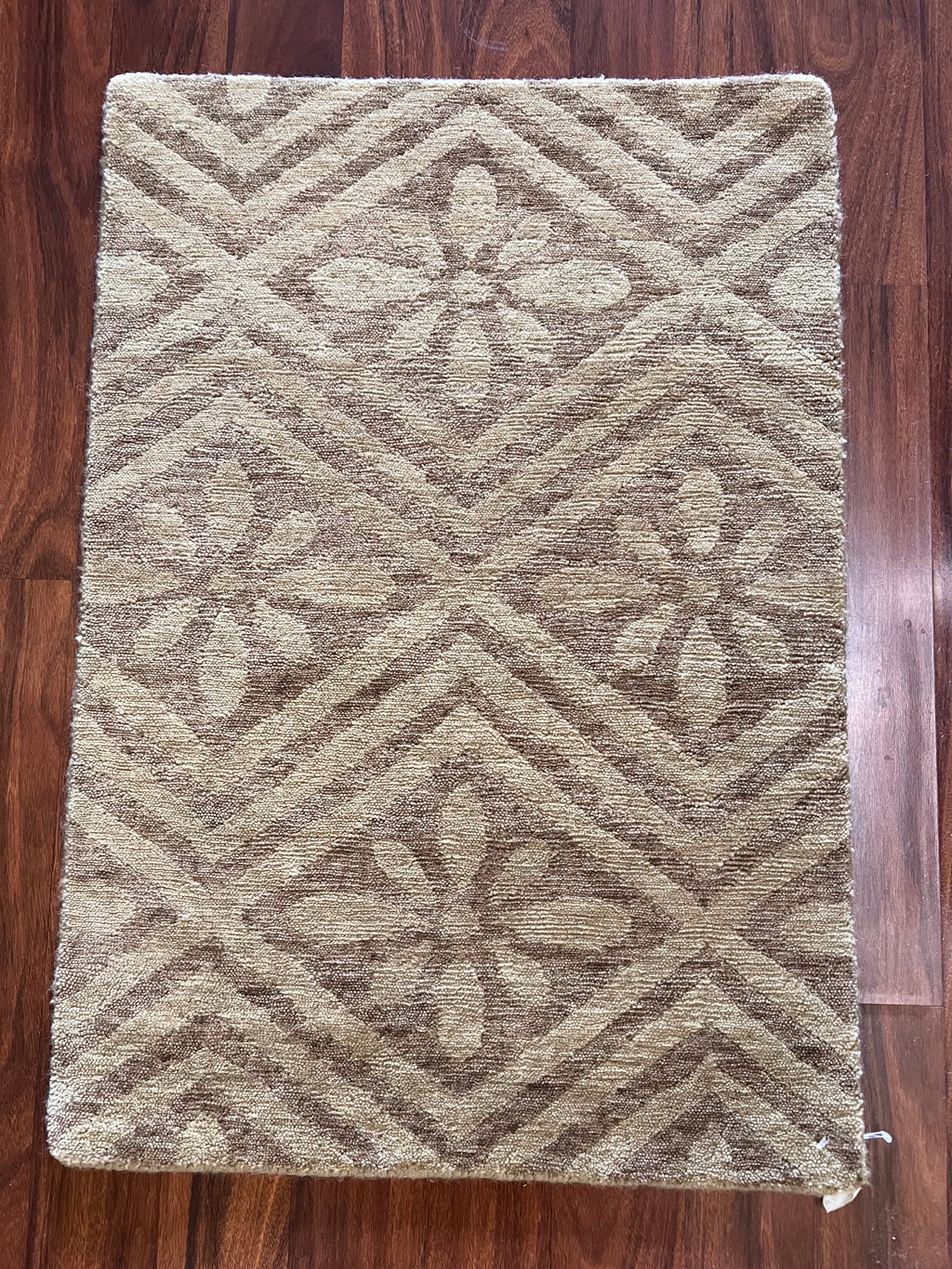 Handmade Ivory & Taupe Geometric Wool Accent Rug – 2’ × 3’