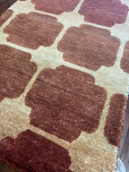 Handmade Burgundy & Ivory Geometric Accent Rug – 2’ × 3’