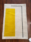 Handmade White & Golden Yellow Wool Accent Rug – 2’ × 3’