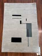 Handmade Light Gray & Smoky Blue Wool Accent Rug – 2’ × 3’