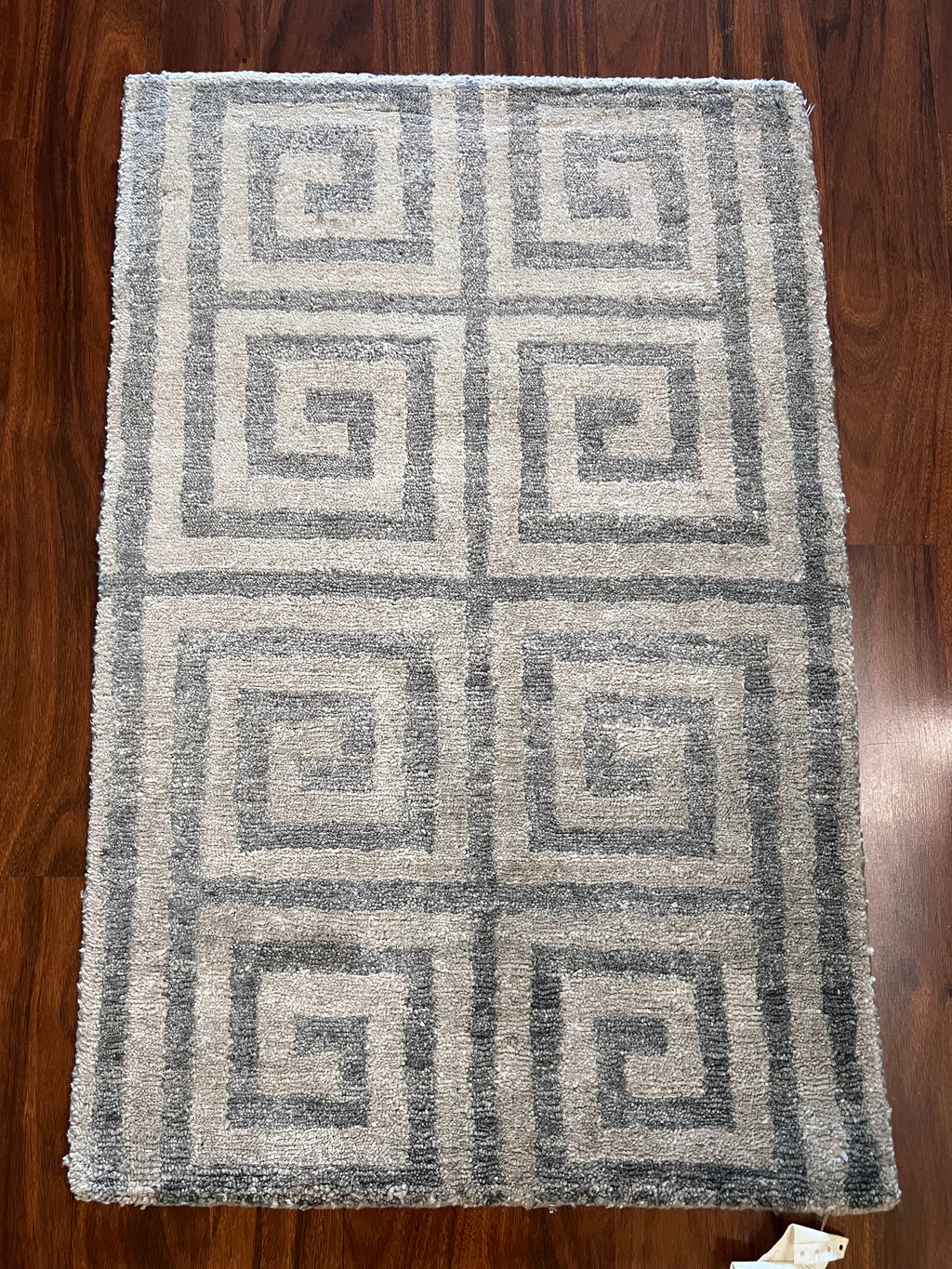 Handmade Blue & Gray Square Spiral Wool Accent Rug – 2’ × 3’