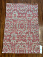 Handmade Burgundy & Cream Floral Wool Accent Rug – 2’ × 3’
