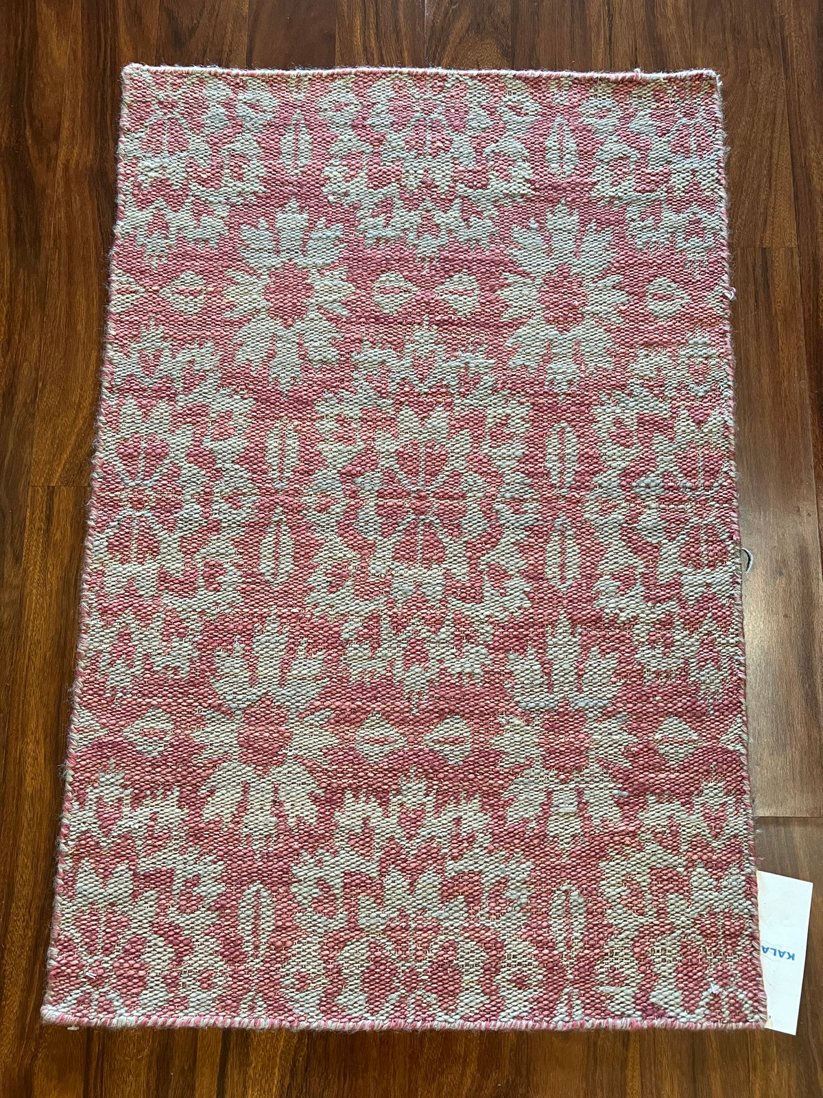 Handmade Burgundy & Cream Floral Wool Accent Rug – 2’ × 3’