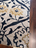 Handmade Ivory, Black & Gold Floral Accent Rug – 2’ × 3’