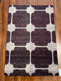 Handmade Purple & Ivory Geometric Wool Accent Rug – 2’ × 3’