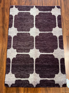 Handmade Purple & Ivory Geometric Wool Accent Rug – 2’ × 3’