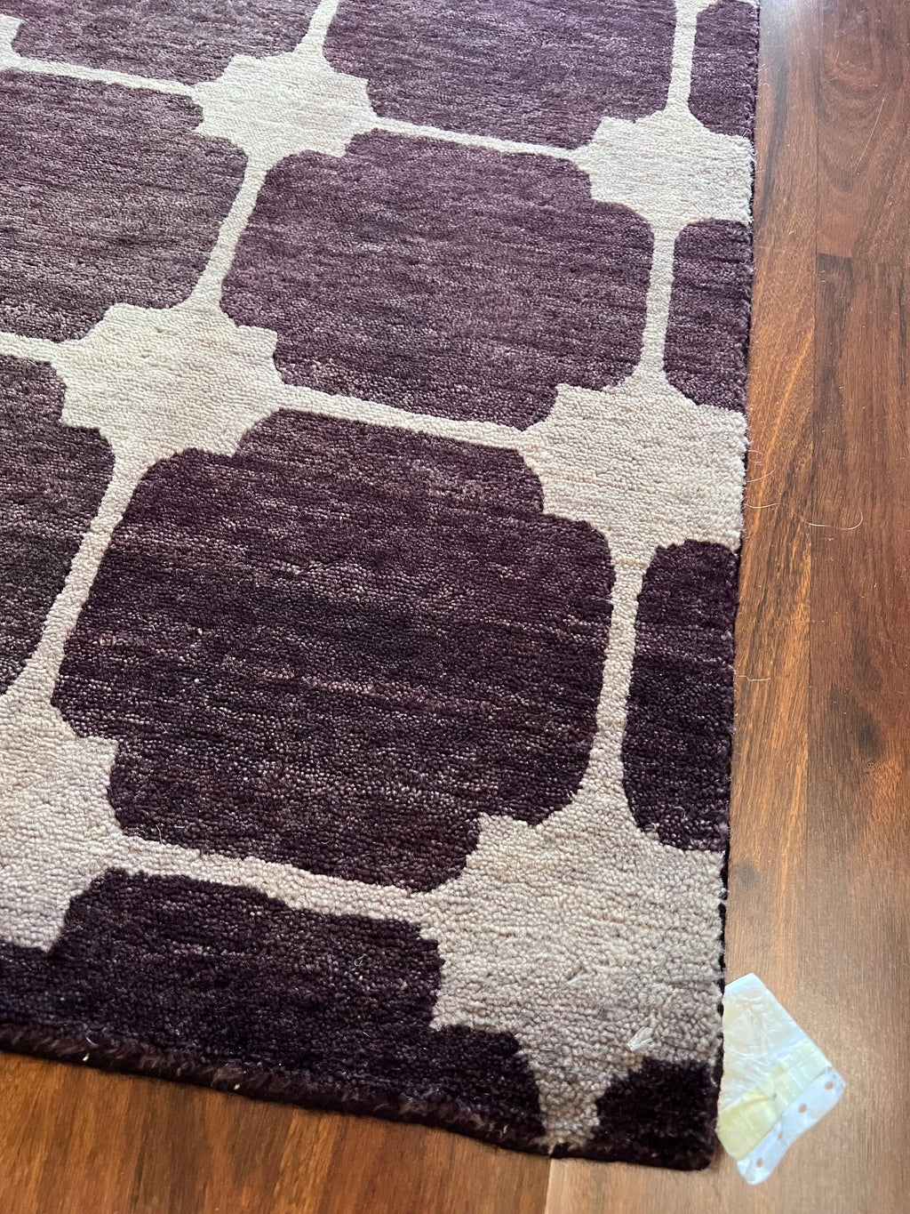 Handmade Purple & Ivory Geometric Wool Accent Rug – 2’ × 3’